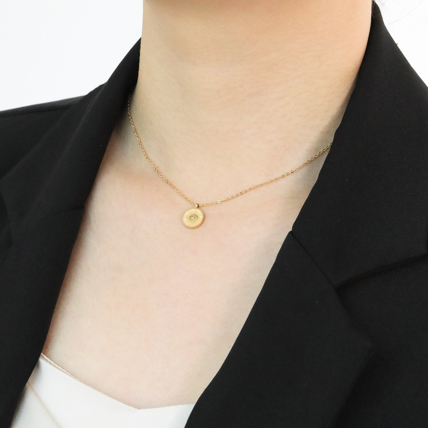 Wholesale Devil's Eye Diamond Plated 18K Gold Titanium Steel Necklace Clavicle Chain